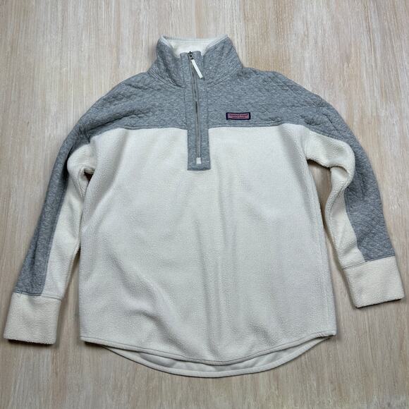 Vineyard Vines Sweaters - Vineyard Vines Mixed Media Sherpa Half Zip Gray Loungewear Casual Sweater Small